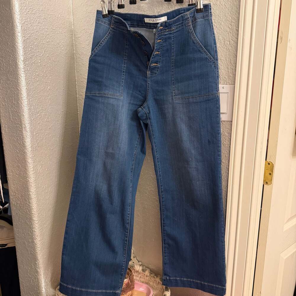 9th & Main Petite High-Rise Wide Leg Crop Jeans with Button Fly